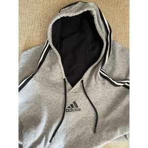 Adidas Heather Gray Striped Short Sleeve Dugout Hoodie Pullover Size Large